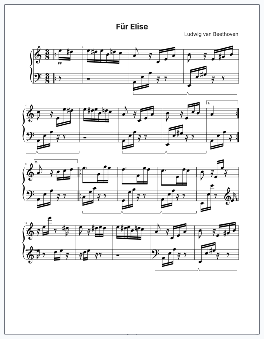 Sheet music score in Counterpoint Studio